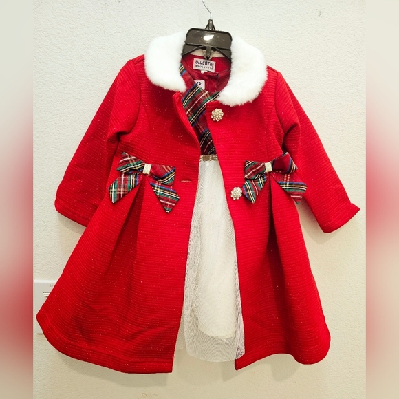 Red Holiday Dress with White Fur Collar Baby Girl 12 Months. - Picture 1 of 7